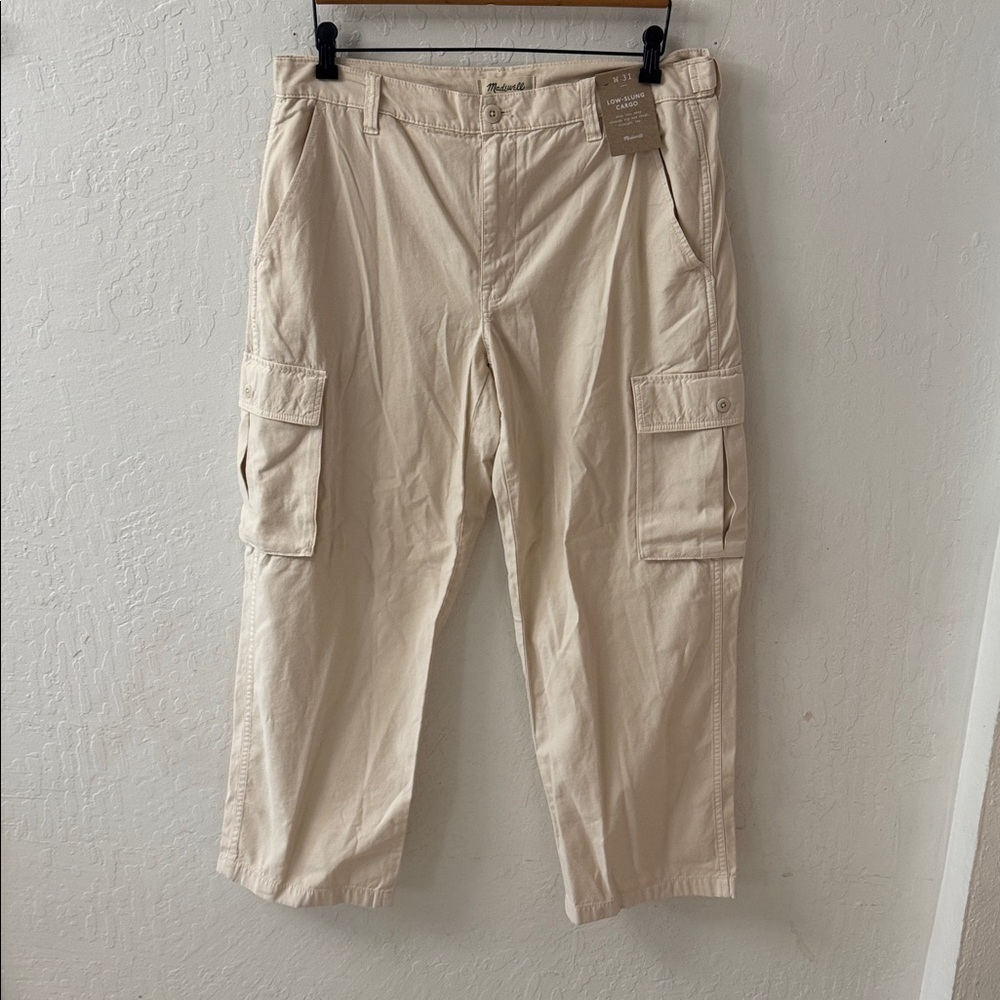 Madewell Women's Garment Dyed Low Slung Straight Cargo Pants Cream size 31 NWT - Picture 3 of 4